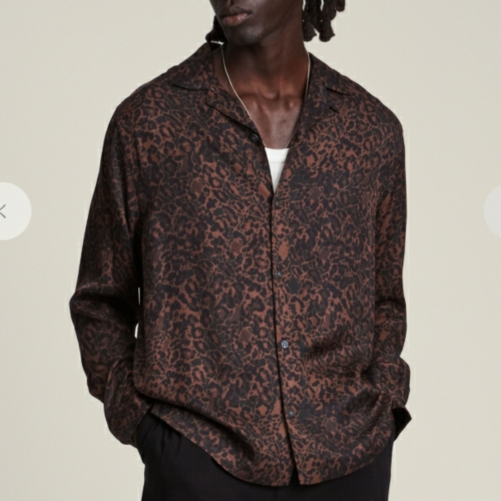 NWT ALLSAINTS Halftone Relaxed Fit Button Up Long Sleeves Animal Print Shirt